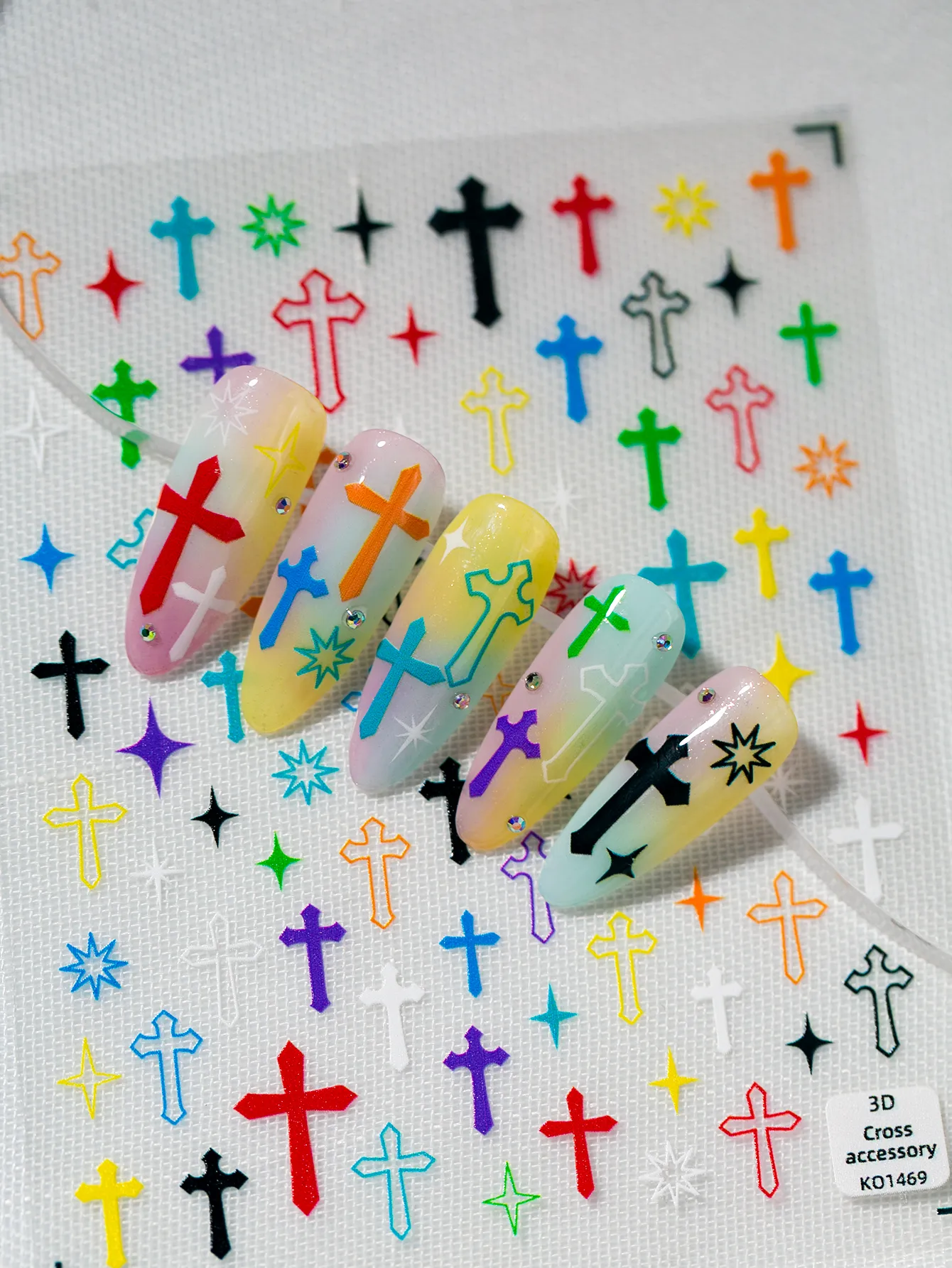 Bright Color Cross Pattern Nail Art Stickers DIY Personalized Style Suitable For Nail Salons And Individual Use display picture 2
