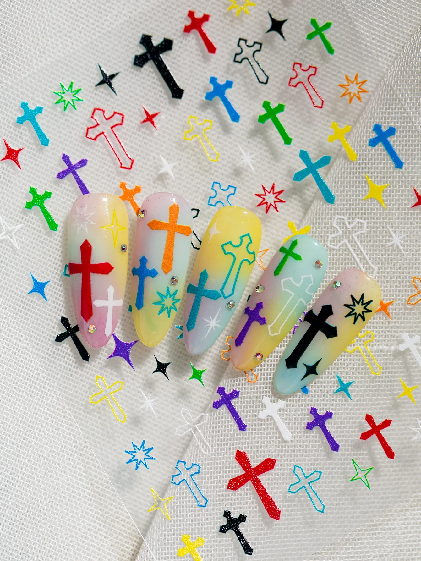 Bright Color Cross Pattern Nail Art Stickers DIY Personalized Style Suitable For Nail Salons And Individual Use display picture 3