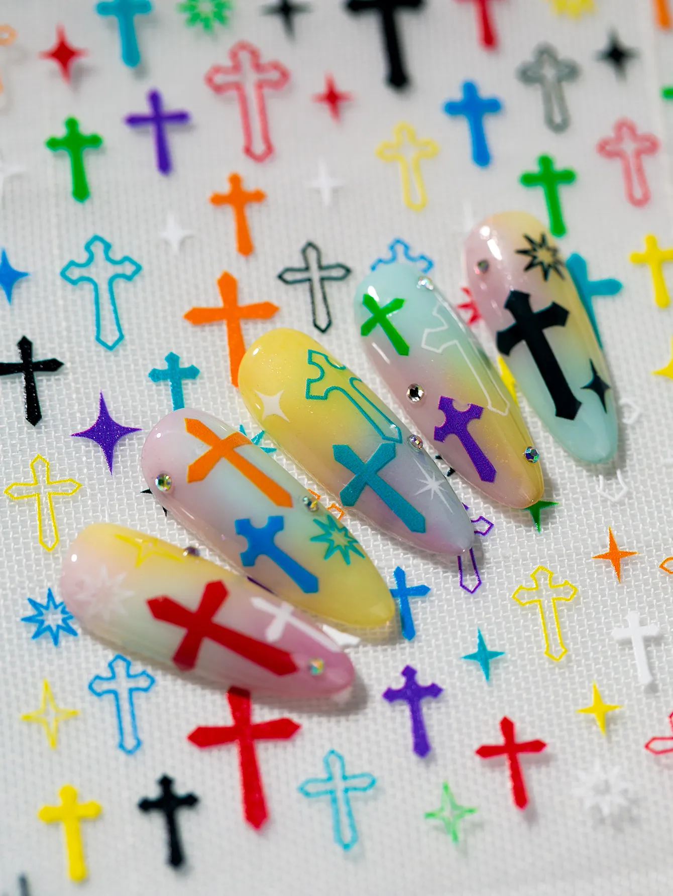 Bright Color Cross Pattern Nail Art Stickers DIY Personalized Style Suitable For Nail Salons And Individual Use display picture 7