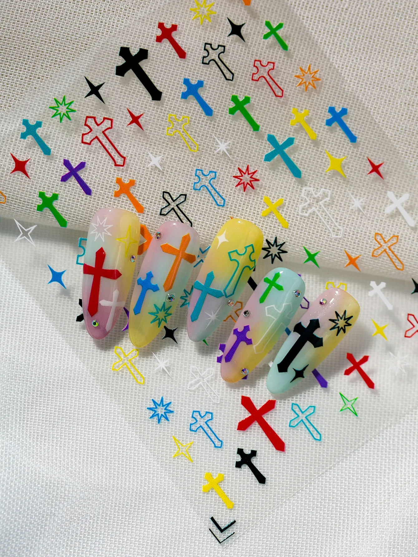 Bright Color Cross Pattern Nail Art Stickers DIY Personalized Style Suitable For Nail Salons And Individual Use display picture 6