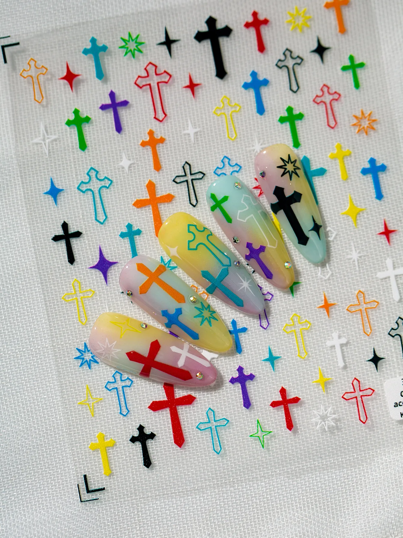 Bright Color Cross Pattern Nail Art Stickers DIY Personalized Style Suitable For Nail Salons And Individual Use display picture 4