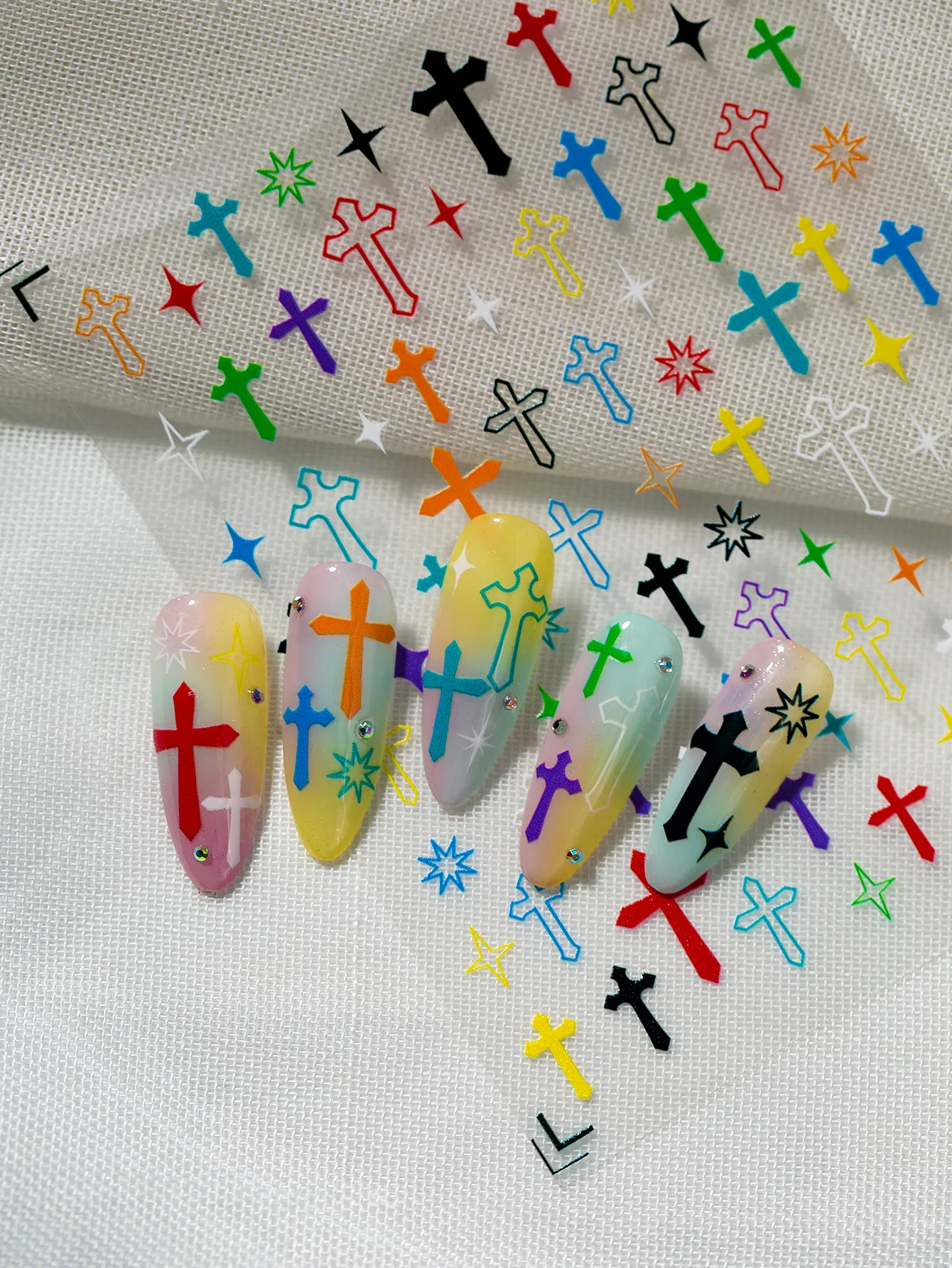 Bright Color Cross Pattern Nail Art Stickers DIY Personalized Style Suitable For Nail Salons And Individual Use display picture 8