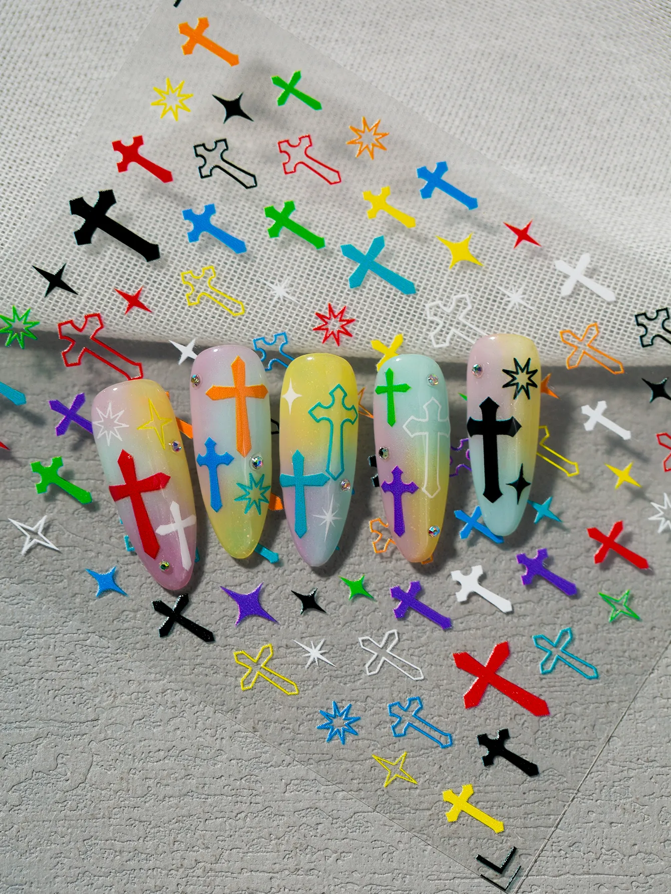Bright Color Cross Pattern Nail Art Stickers DIY Personalized Style Suitable For Nail Salons And Individual Use display picture 9