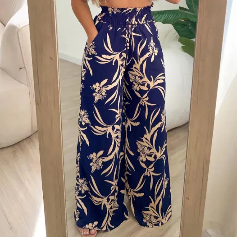 Fashionable High Waist Loose Straight Leg Casual Pants Women's Elastic Fabric Four-Dimensional Stretch Polyester Lyocell display picture 3