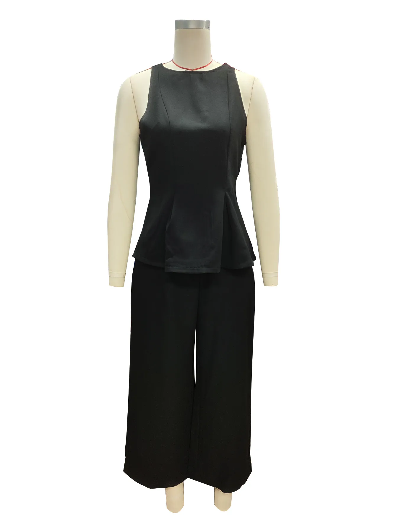 Pure Color Slim Fit Casual Set For Women Elegant Style Straight Leg Pants Waist-Cinching Top Summer New Arrival Fashion Set display picture 5