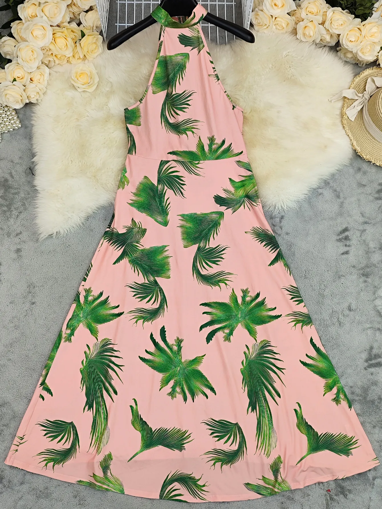 Elegant High Waist Printed Maxi Dress Sexy Sleeveless Necktie European Style Women's Fashion Dress Geometric Pattern Commute Style display picture 2