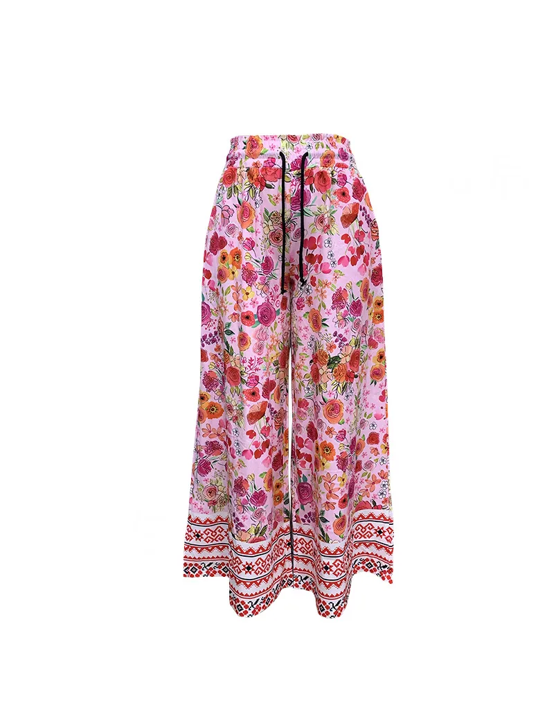 Fashionable Bohemian Print Casual Pants For Women Spring Summer New Arrival Vacation Style Elastic Micro Stretch Four Way Fabric display picture 2