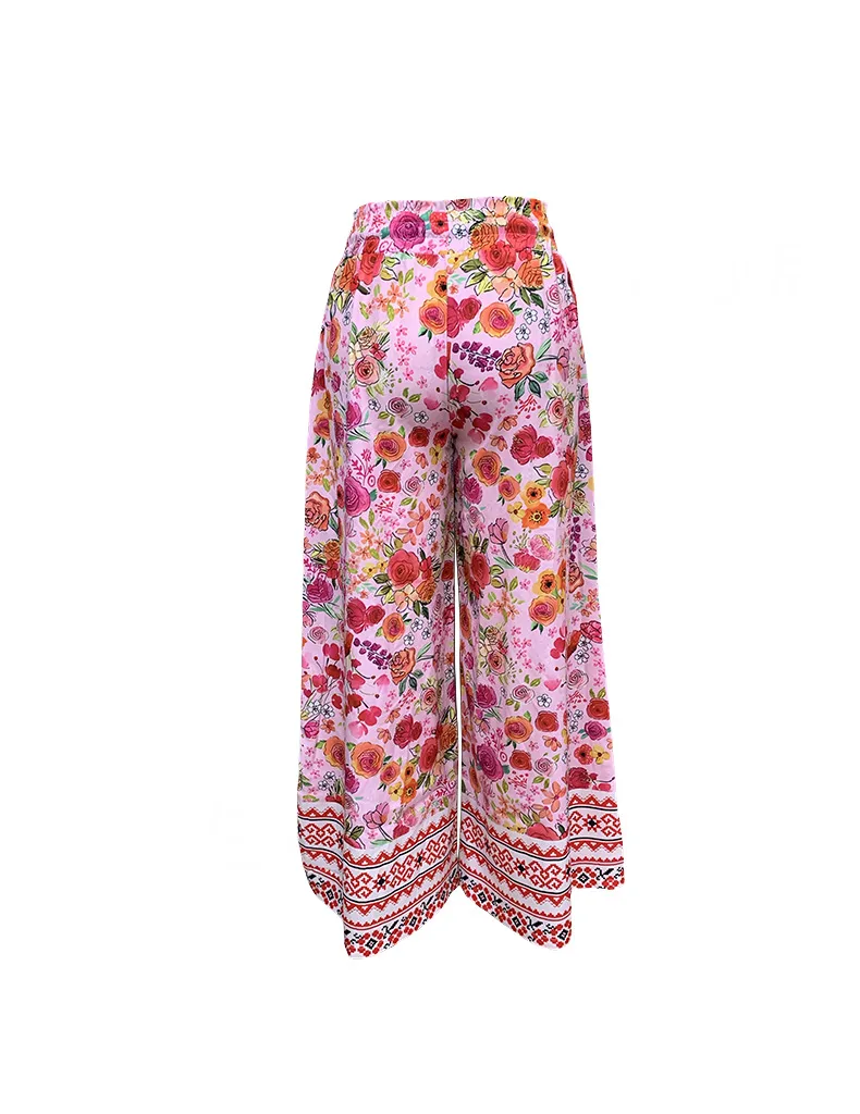 Fashionable Bohemian Print Casual Pants For Women Spring Summer New Arrival Vacation Style Elastic Micro Stretch Four Way Fabric display picture 4