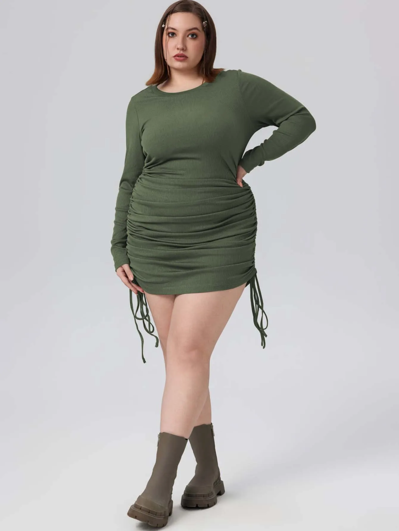 Autumn And Winter New Foreign Trade   Plus Size Women's Clothes Simple Elegant Dress Round Neck Pullover Skirt display picture 2