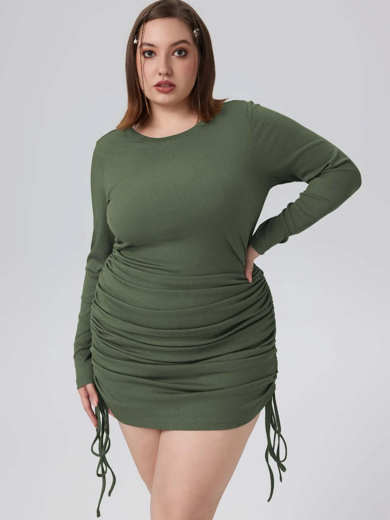 Autumn And Winter New Foreign Trade   Plus Size Women's Clothes Simple Elegant Dress Round Neck Pullover Skirt display picture 3