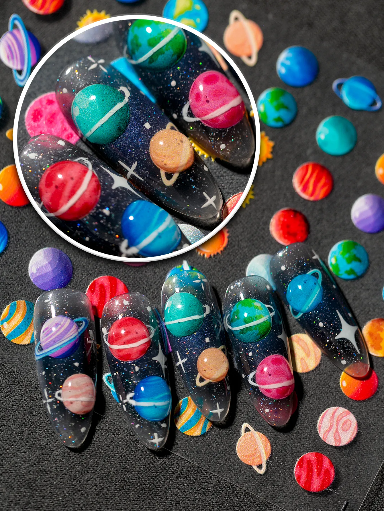 Colorful Planet Sun Cosmopolitan Star Elements Rich Vibrant Colors Romantic Style Suitable For Personal DIY And Nail Salon Use display picture 1