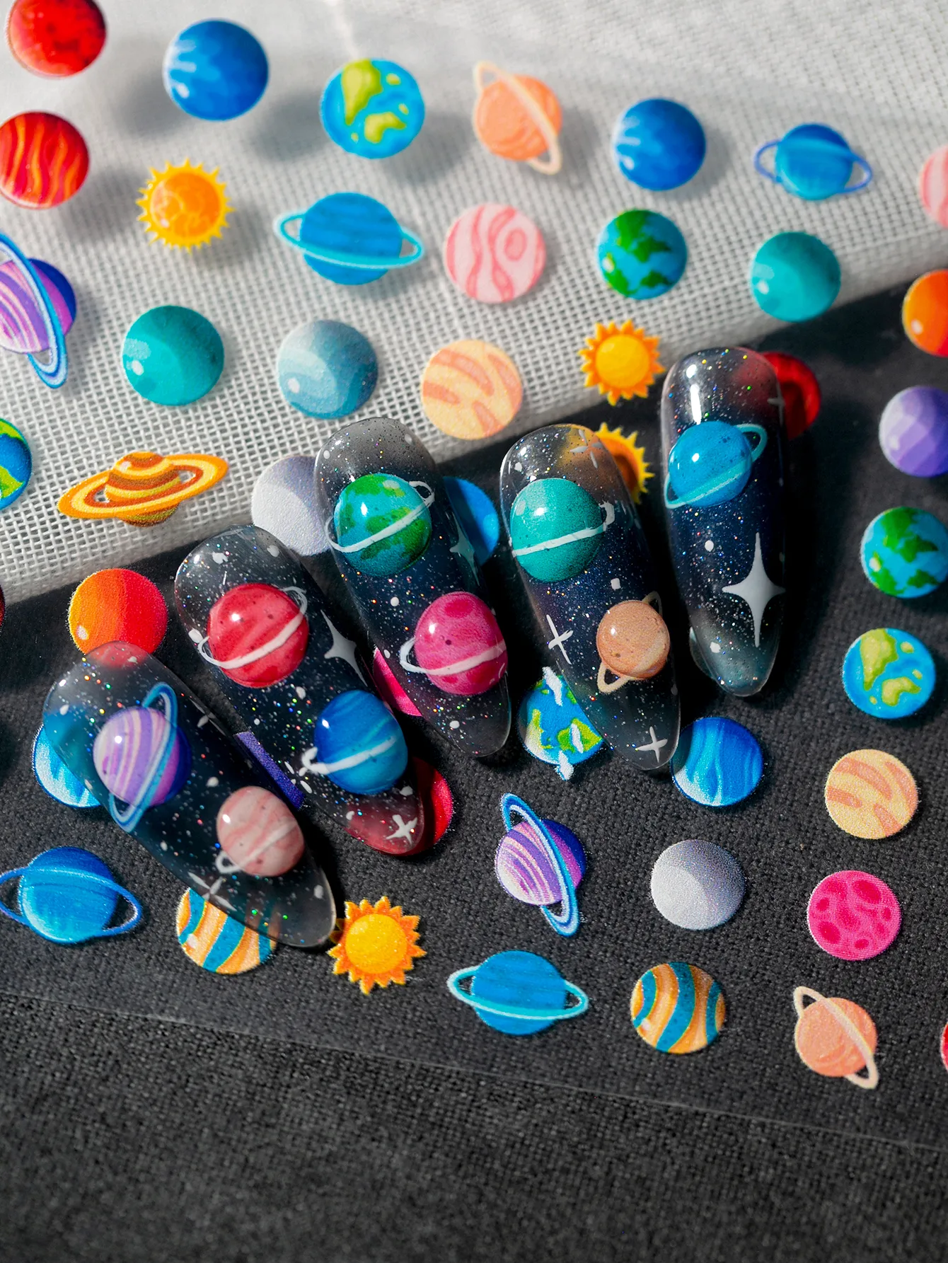 Colorful Planet Sun Cosmopolitan Star Elements Rich Vibrant Colors Romantic Style Suitable For Personal DIY And Nail Salon Use display picture 3