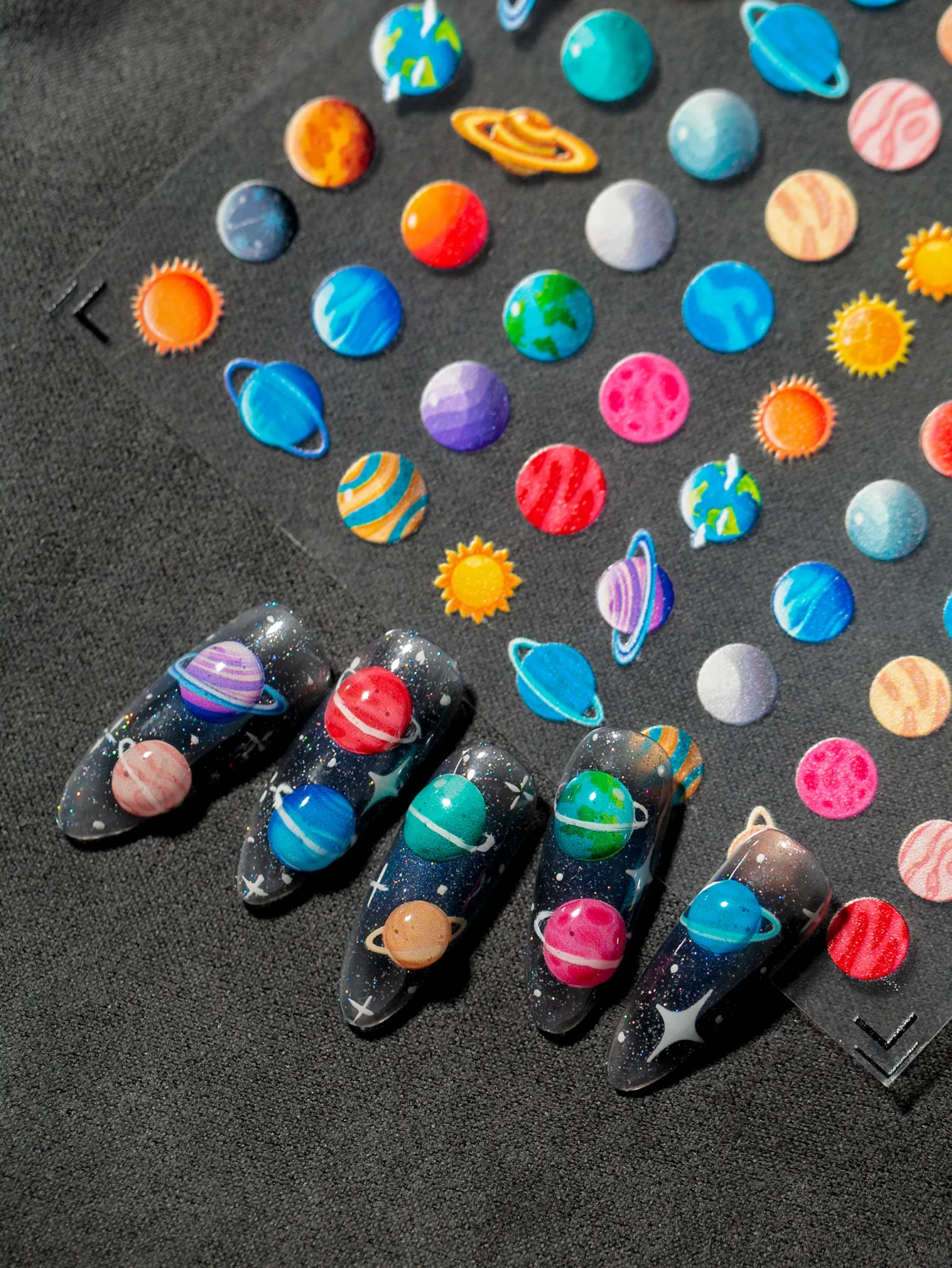 Colorful Planet Sun Cosmopolitan Star Elements Rich Vibrant Colors Romantic Style Suitable For Personal DIY And Nail Salon Use display picture 4