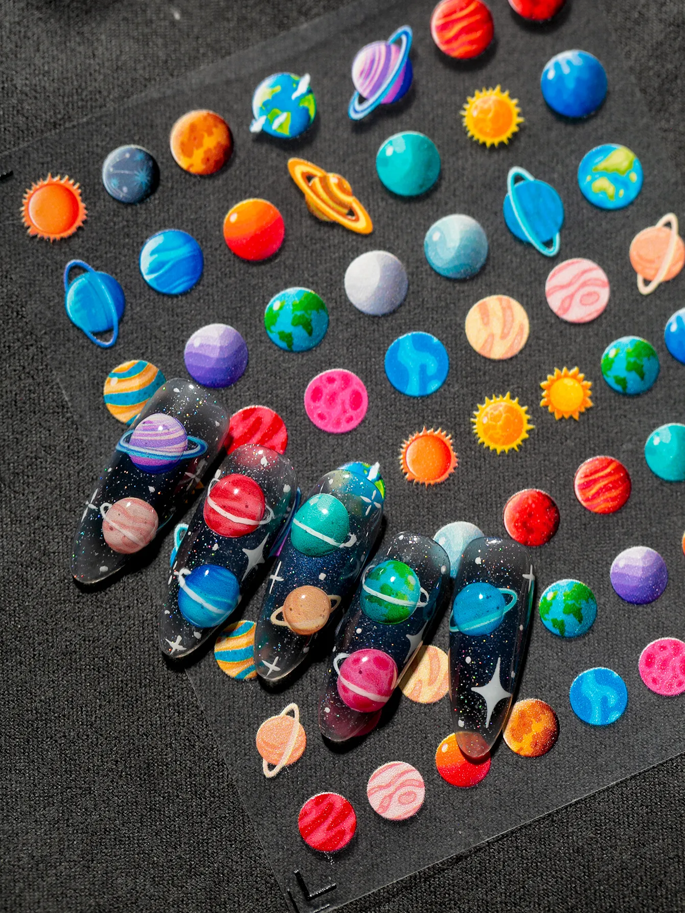 Colorful Planet Sun Cosmopolitan Star Elements Rich Vibrant Colors Romantic Style Suitable For Personal DIY And Nail Salon Use display picture 5