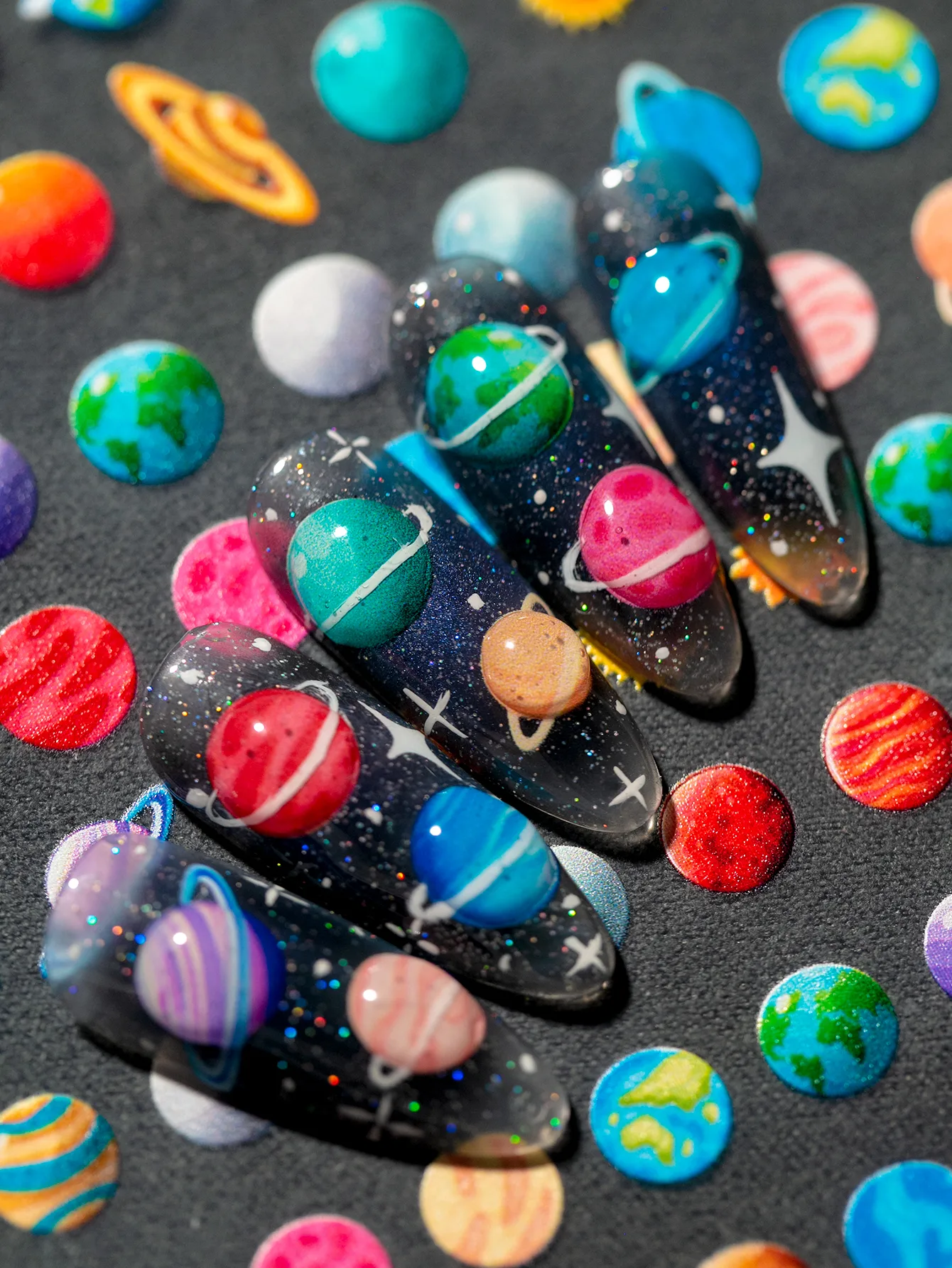 Colorful Planet Sun Cosmopolitan Star Elements Rich Vibrant Colors Romantic Style Suitable For Personal DIY And Nail Salon Use display picture 7