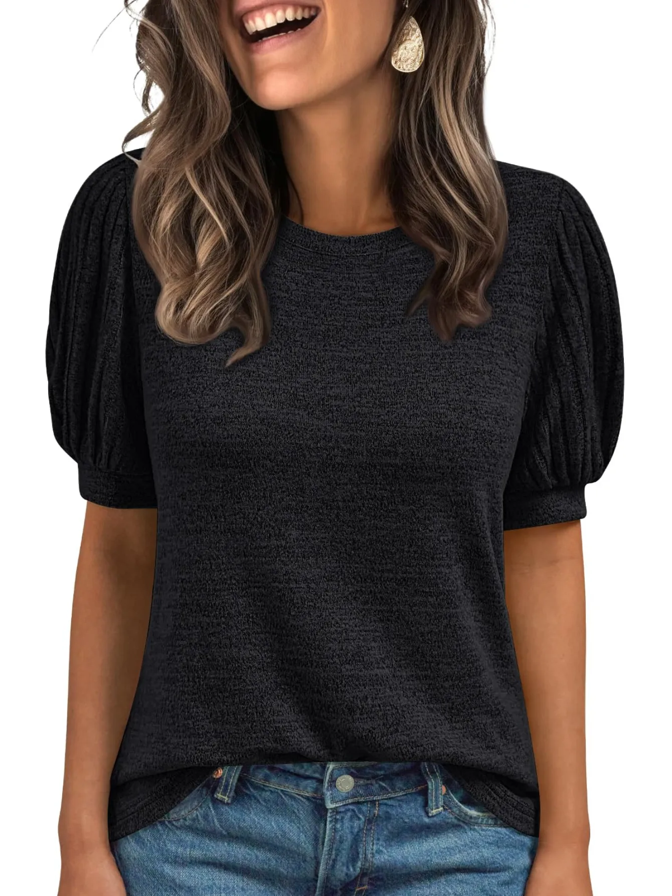 Foreign Trade    Solid Color Casual Top Round Neck Short Sleeve T-shirt Women's Clothing display picture 2