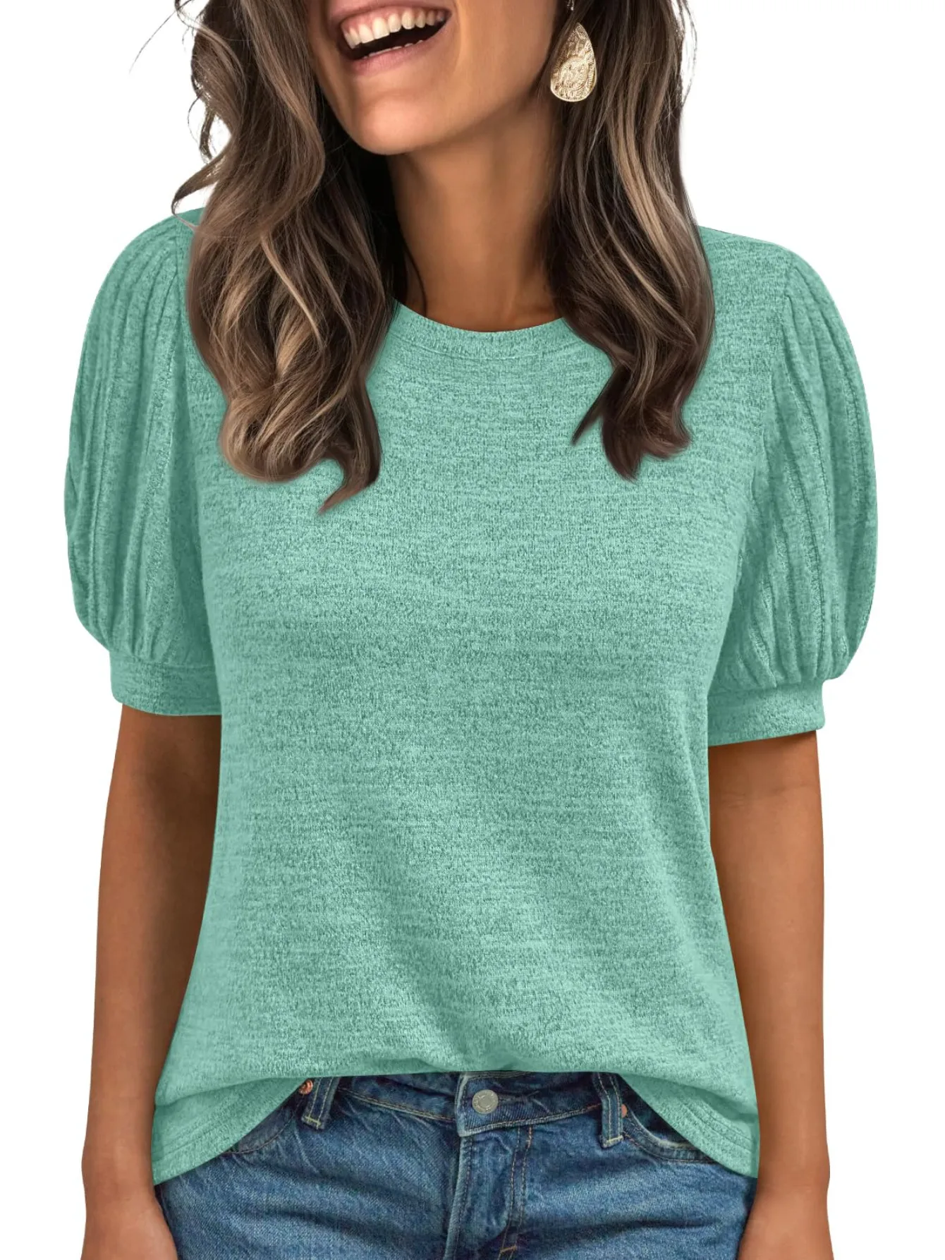Foreign Trade    Solid Color Casual Top Round Neck Short Sleeve T-shirt Women's Clothing display picture 4