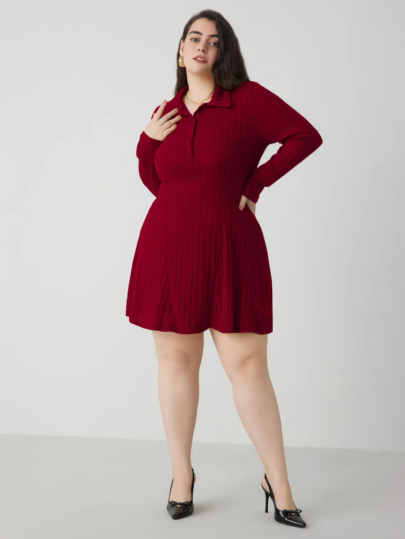 International Station  Women's Clothing Adult Lady Like Woman Commute Style Red Dress Autumn And Winter Fashion All-Matching A- Line Skirt display picture 2