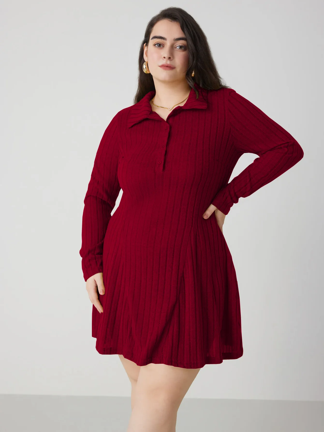 International Station  Women's Clothing Adult Lady Like Woman Commute Style Red Dress Autumn And Winter Fashion All-Matching A- Line Skirt display picture 5