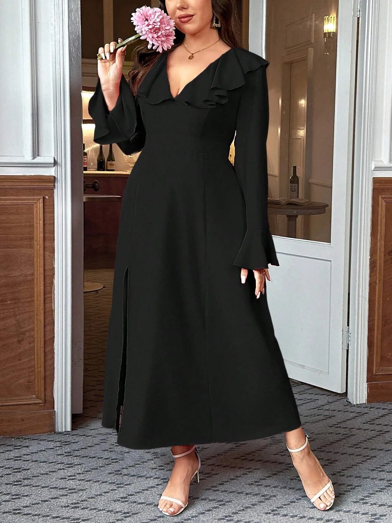Women's Clothing Elegant Intellectual Style Dress Autumn And Winter Ruffled Flare Sleeve High Waist Midi Skirt display picture 2
