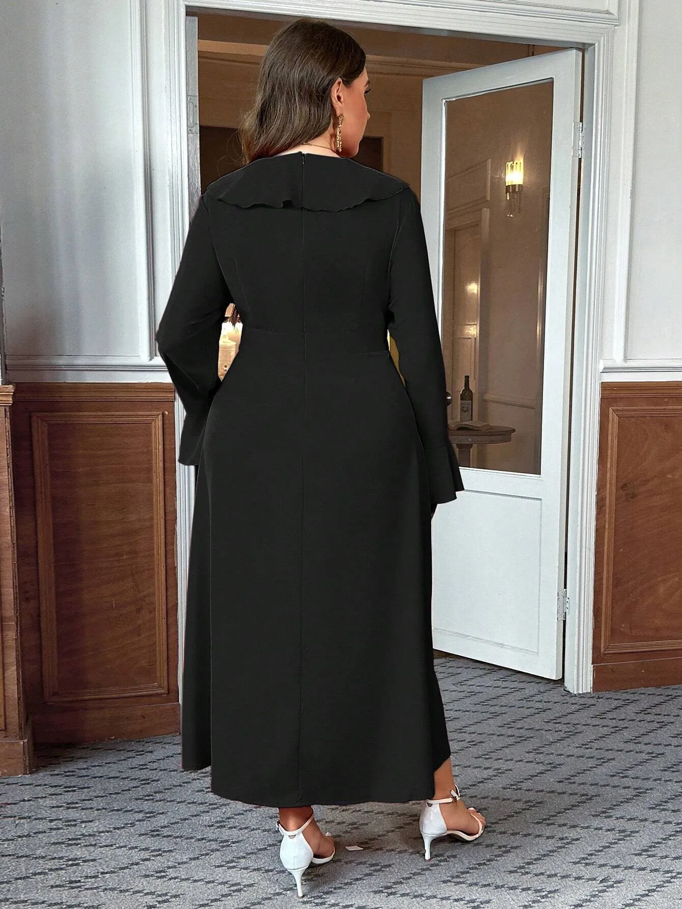 Women's Clothing Elegant Intellectual Style Dress Autumn And Winter Ruffled Flare Sleeve High Waist Midi Skirt display picture 3