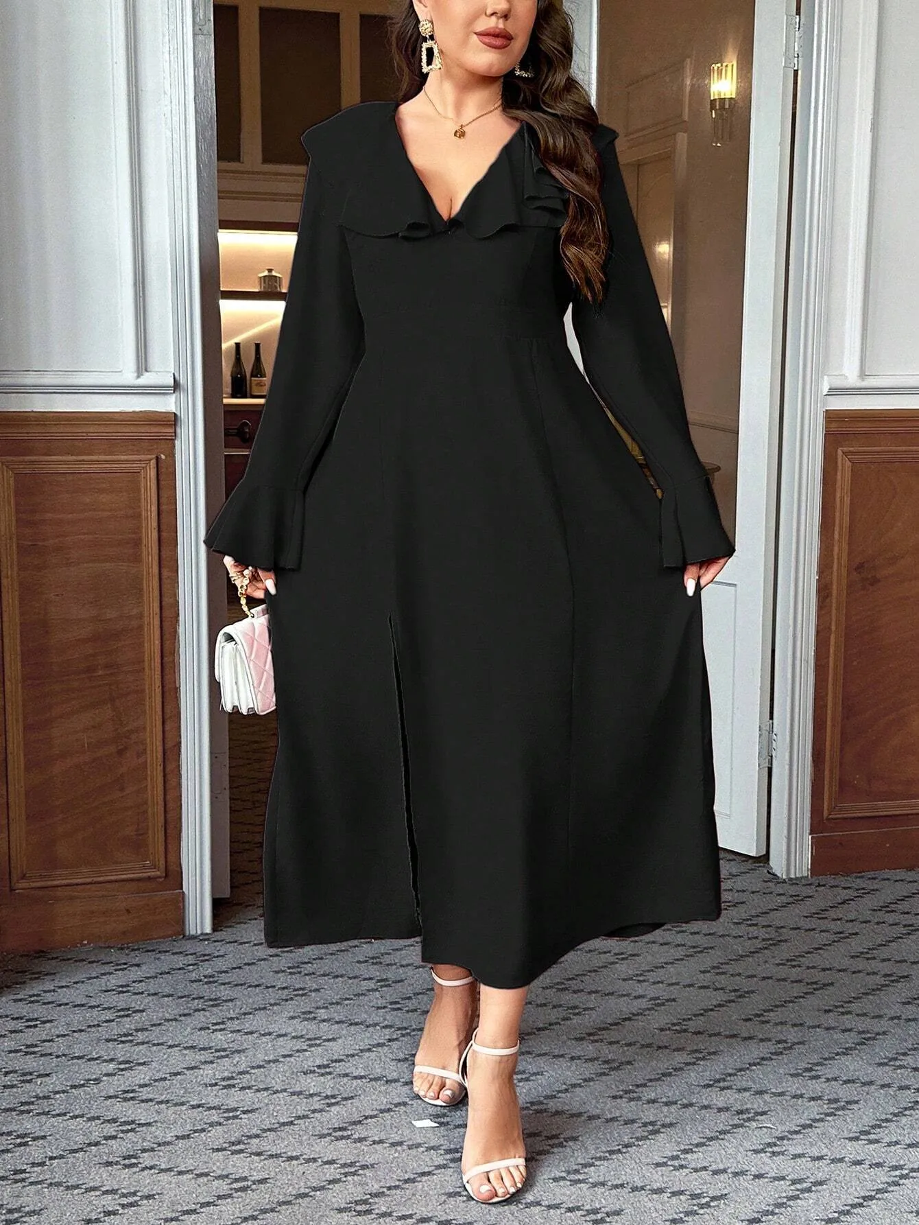 Women's Clothing Elegant Intellectual Style Dress Autumn And Winter Ruffled Flare Sleeve High Waist Midi Skirt display picture 4