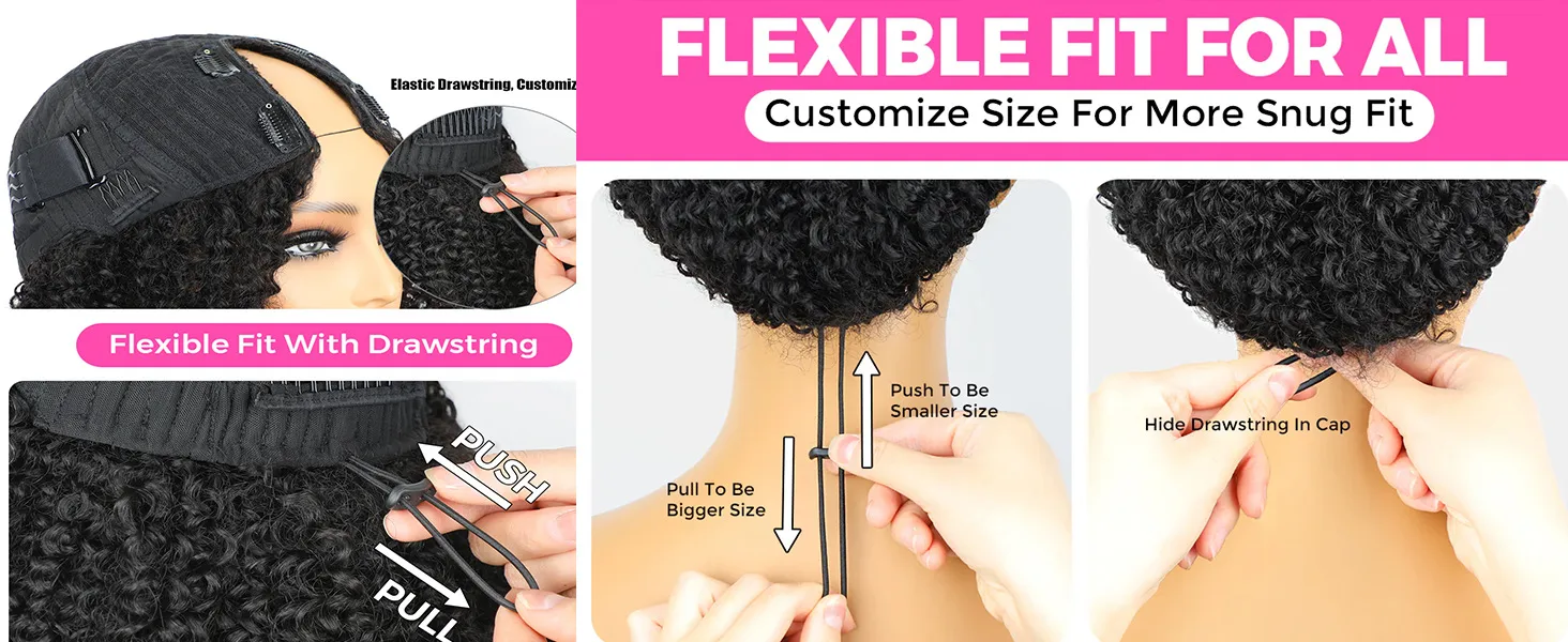 Wig Real Human Hair Natural Color V-Shaped Glueless Wig With Elastic Drawstring Small Curling Iron Set Human Wig display picture 4