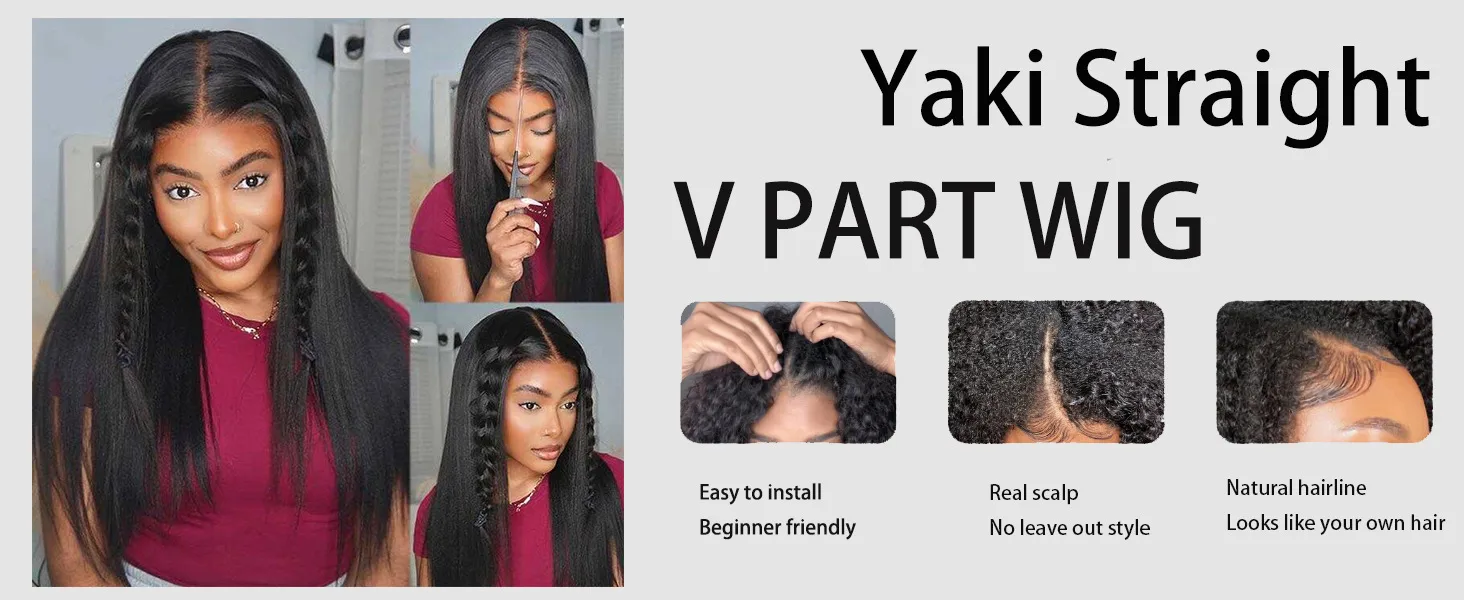 Wig Real Human Hair Natural Color V-Shaped Glueless Wig With Elastic Drawstring Small Curling Iron Set Human Wig display picture 6