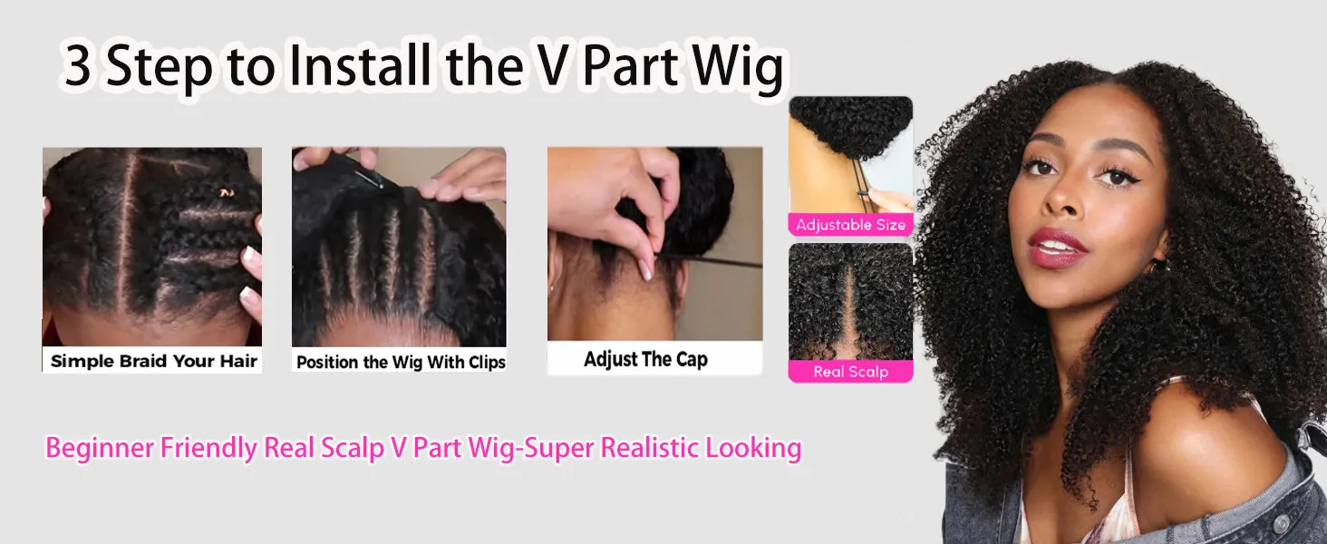 Wig Real Human Hair Natural Color V-Shaped Glueless Wig With Elastic Drawstring Small Curling Iron Set Human Wig display picture 7