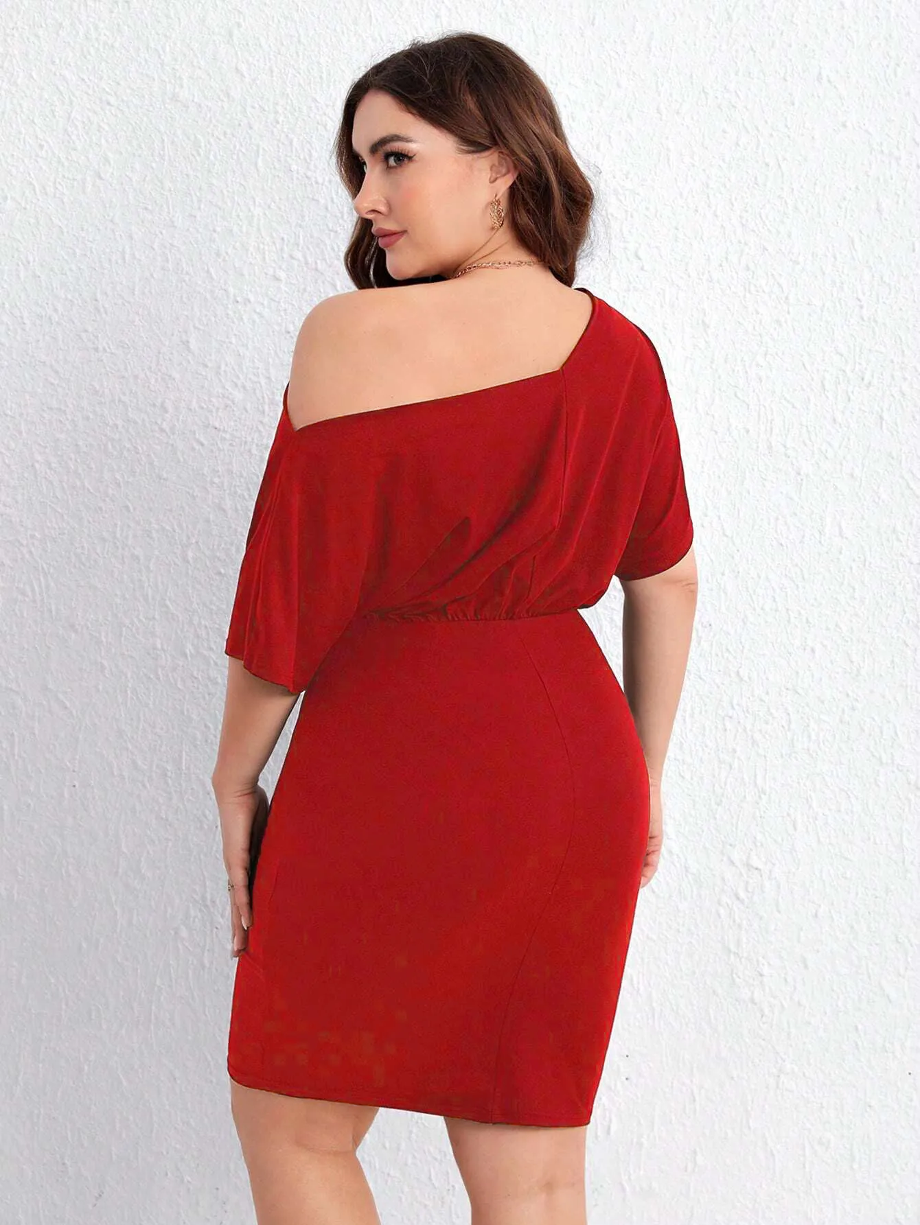 Plus Size Red For Women Dress Summer Cross-Shoulder Bag Hip Midi Skirt Mini Skirt display picture 2