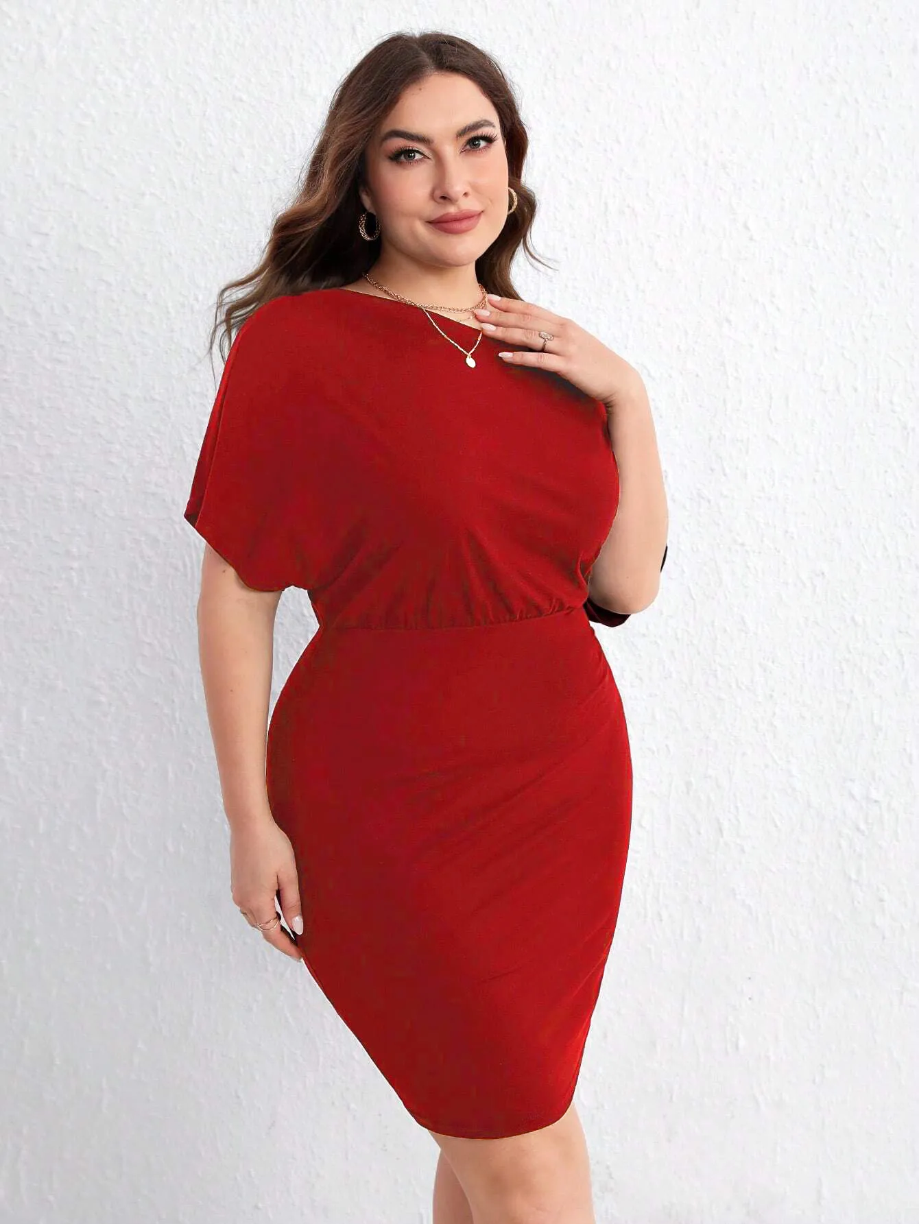 Plus Size Red For Women Dress Summer Cross-Shoulder Bag Hip Midi Skirt Mini Skirt display picture 3