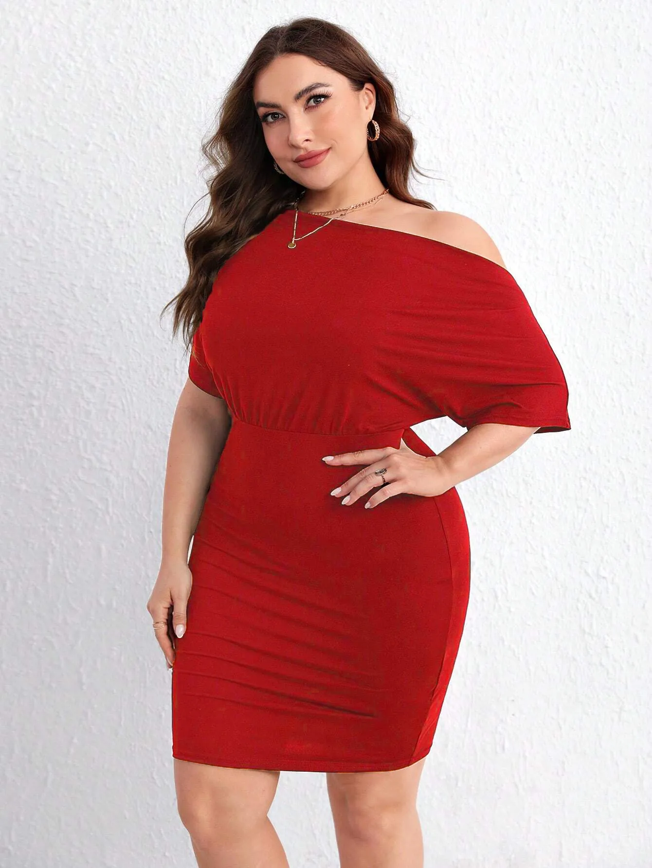 Plus Size Red For Women Dress Summer Cross-Shoulder Bag Hip Midi Skirt Mini Skirt display picture 6