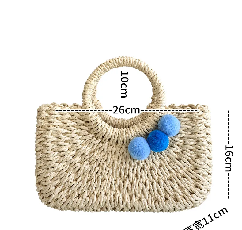 Summer Handmade Straw Bag Fresh Colorful Ball Paper String Woven Casual Beach Small Handbag In Stock Wholesale display picture 2
