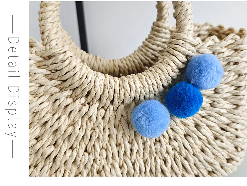 Summer Handmade Straw Bag Fresh Colorful Ball Paper String Woven Casual Beach Small Handbag In Stock Wholesale display picture 3