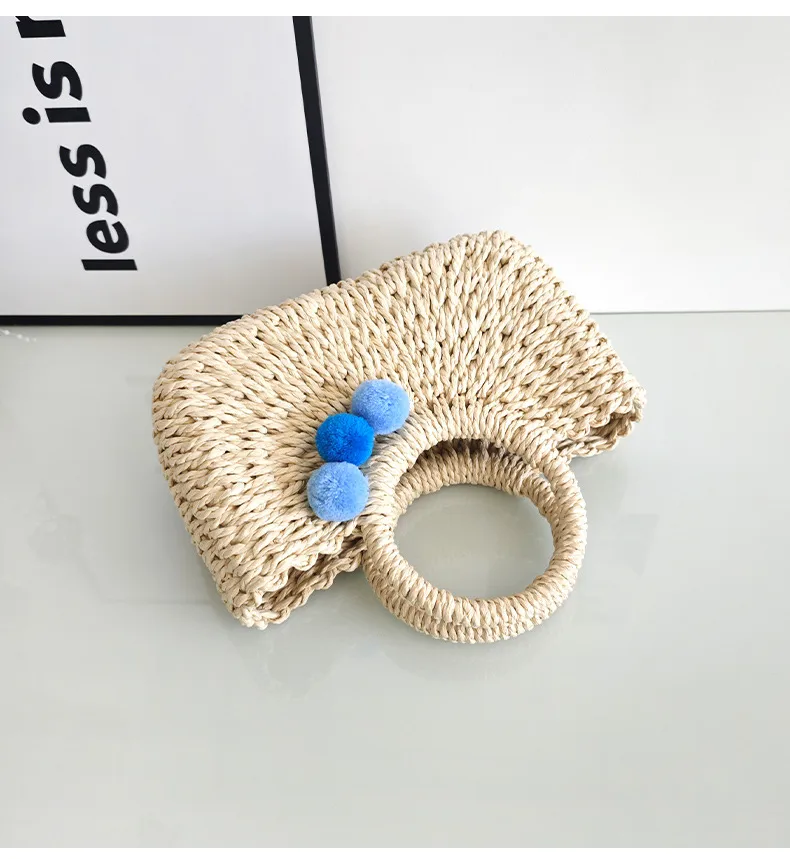 Summer Handmade Straw Bag Fresh Colorful Ball Paper String Woven Casual Beach Small Handbag In Stock Wholesale display picture 9