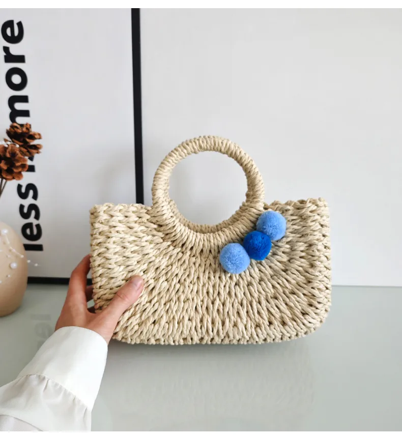 Summer Handmade Straw Bag Fresh Colorful Ball Paper String Woven Casual Beach Small Handbag In Stock Wholesale display picture 12