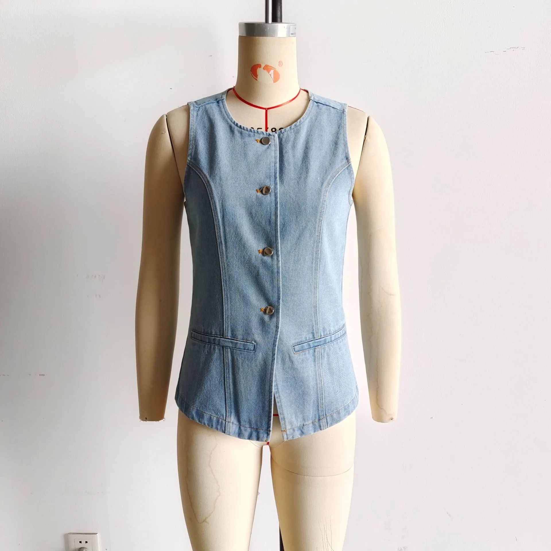 Fashionable Versatile Women's Denim Vest Top Selling European Women's Clothing Retro Style Solid Color Single Button Design display picture 16