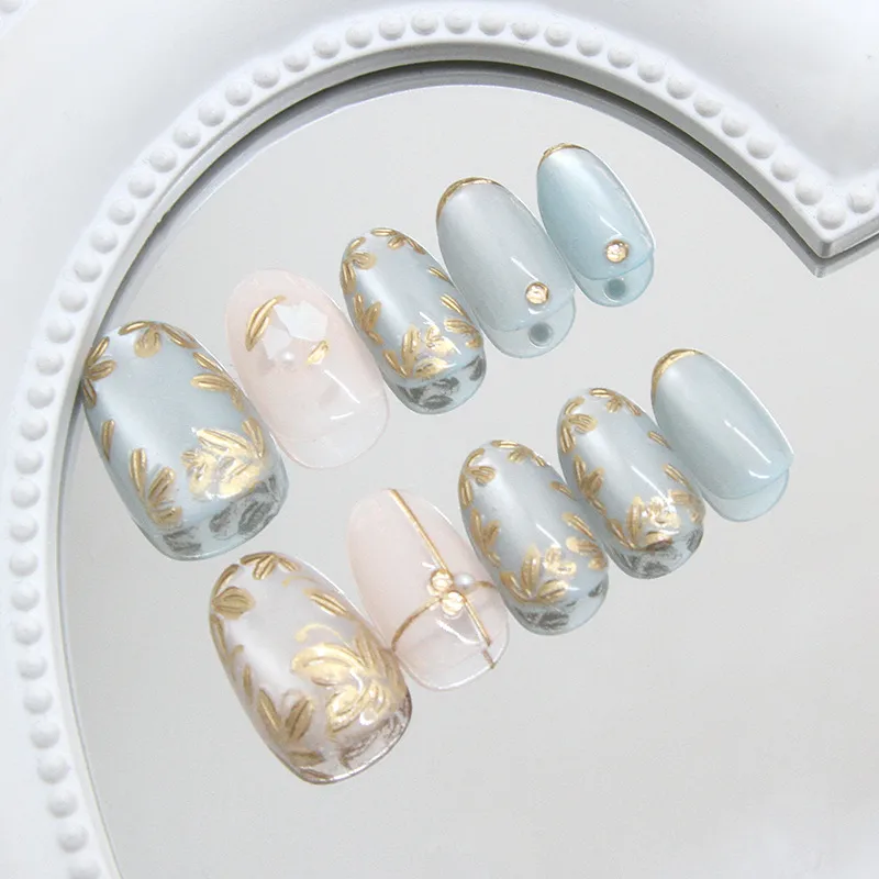925 Sterling Silver Plated 3D Cat's Eye Pearl Fragments Diamond Fragments Ins Style Removable Wearable Nail Art 24 Pieces display picture 2