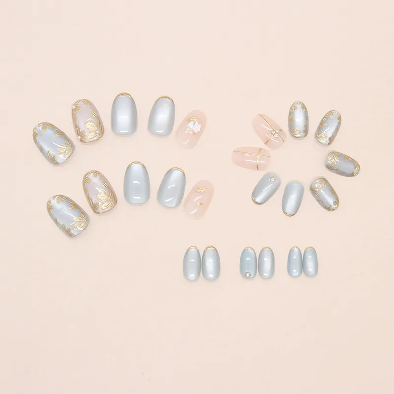 925 Sterling Silver Plated 3D Cat's Eye Pearl Fragments Diamond Fragments Ins Style Removable Wearable Nail Art 24 Pieces display picture 4