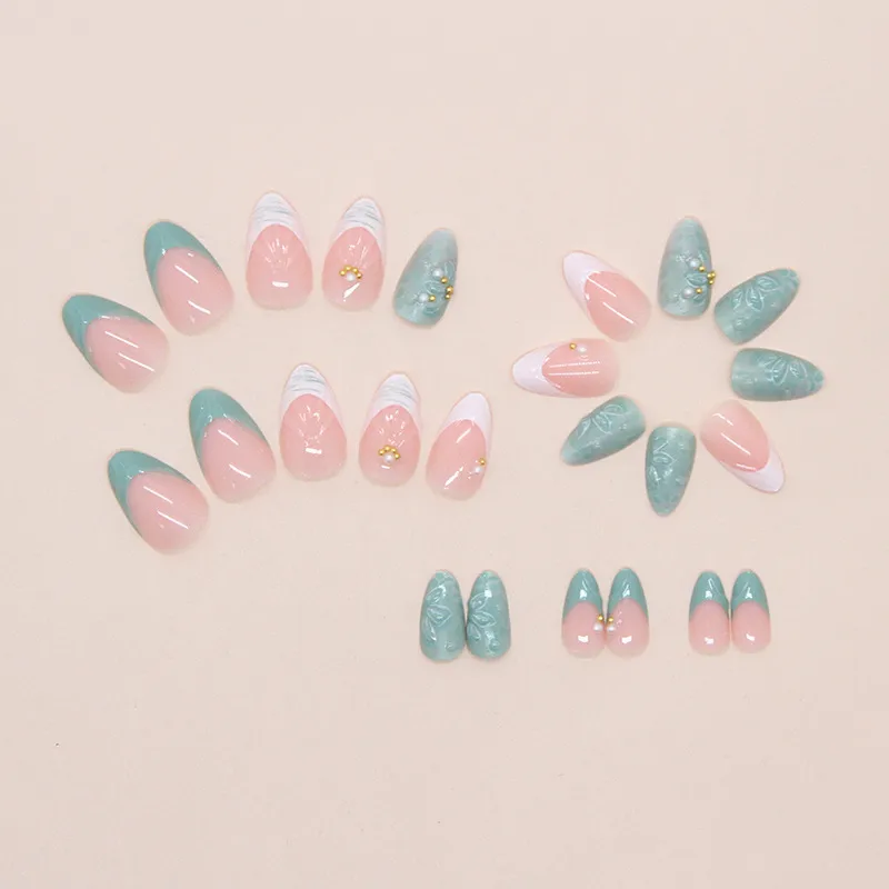 Detachable 3D Shell Pattern Green Camellia Pearl French Style Nail Decoration Multifunctional  INS Fashion display picture 4