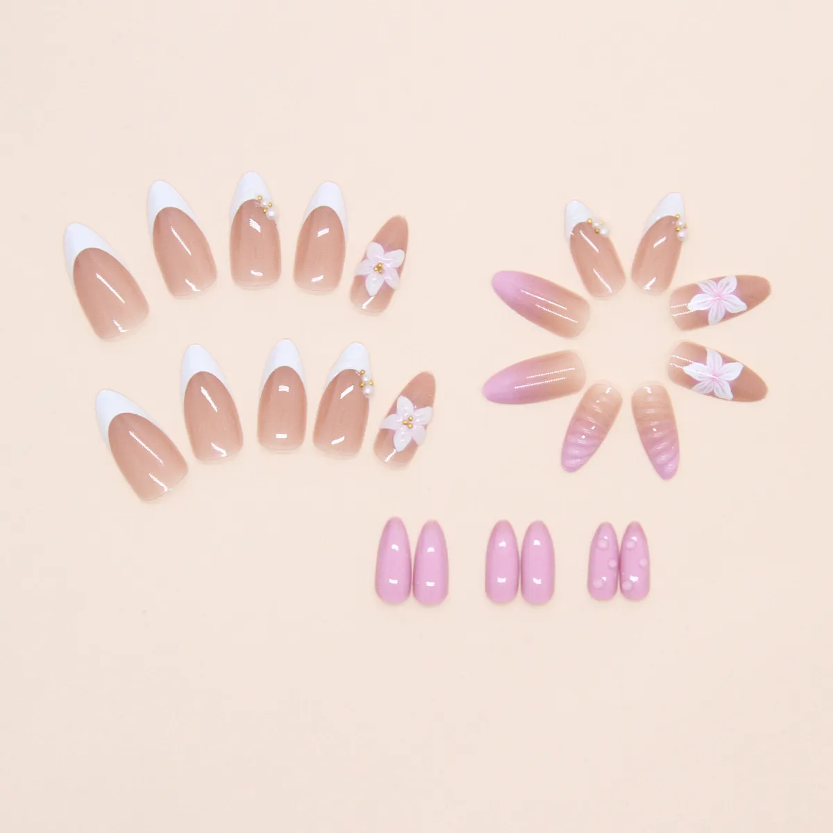 3D Gentle Carving Lily Gradient Pearl Wave White Enhanced Nail Art Multifunctional Removable French Style Glitter Sweet 24 Pieces display picture 4