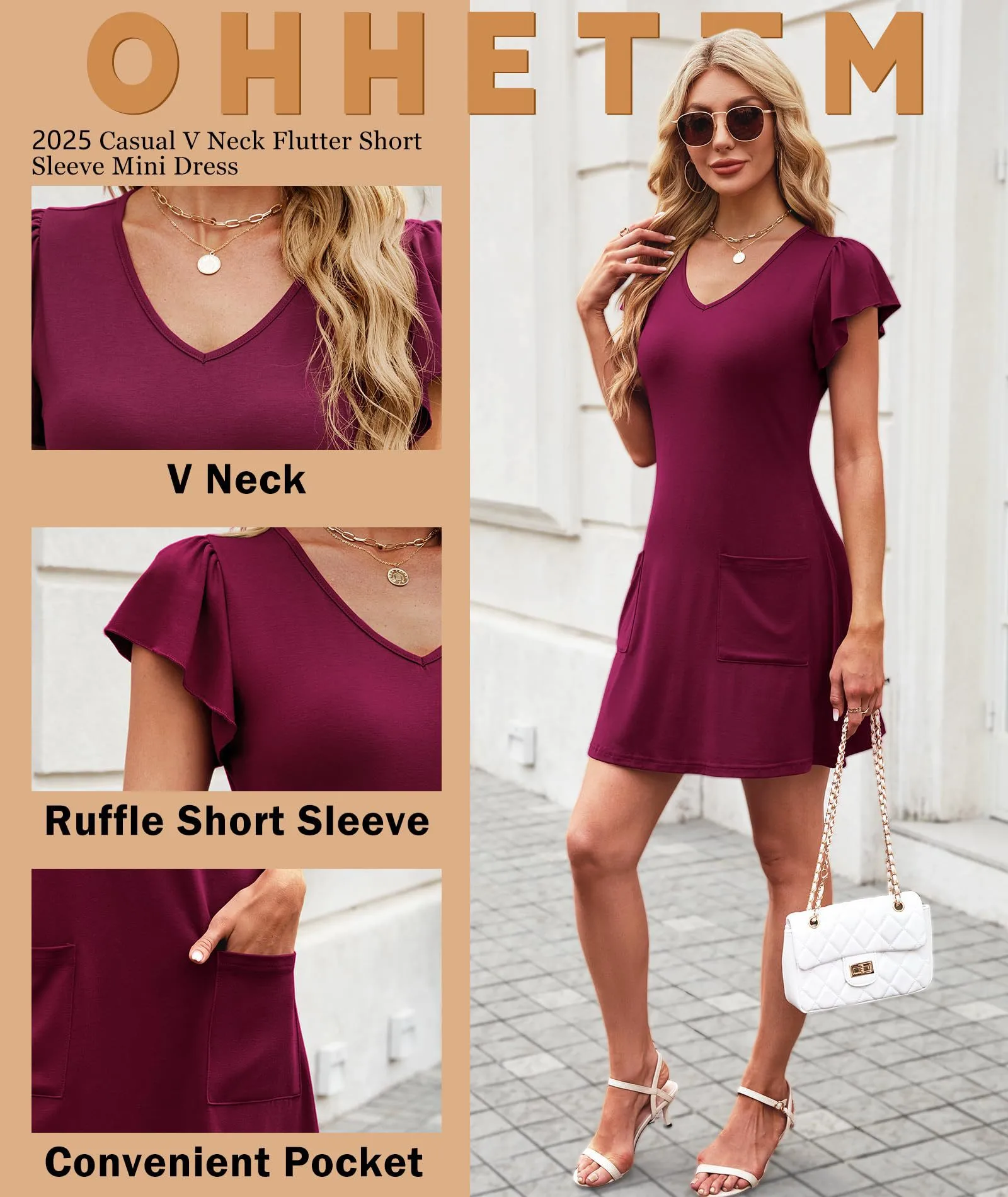 New Casual Solid Color And V-neck Short Sleeve Dress With Pockets Fashion  Style Style Midi A- Line Skirt display picture 11