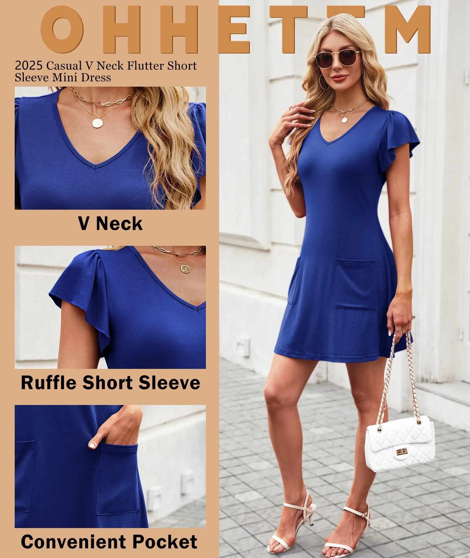 New Casual Solid Color And V-neck Short Sleeve Dress With Pockets Fashion  Style Style Midi A- Line Skirt display picture 16