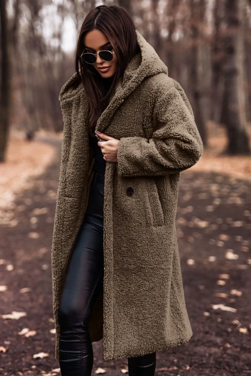 Wish2025 Autumn Winter Fashion Long Length Solid Color Long Sleeve Women's Woolen Coat Street Style High Street Loose Fit Coat display picture 1