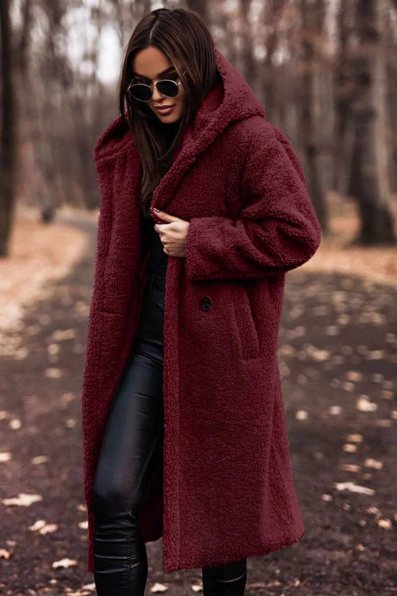 Wish2025 Autumn Winter Fashion Long Length Solid Color Long Sleeve Women's Woolen Coat Street Style High Street Loose Fit Coat display picture 3