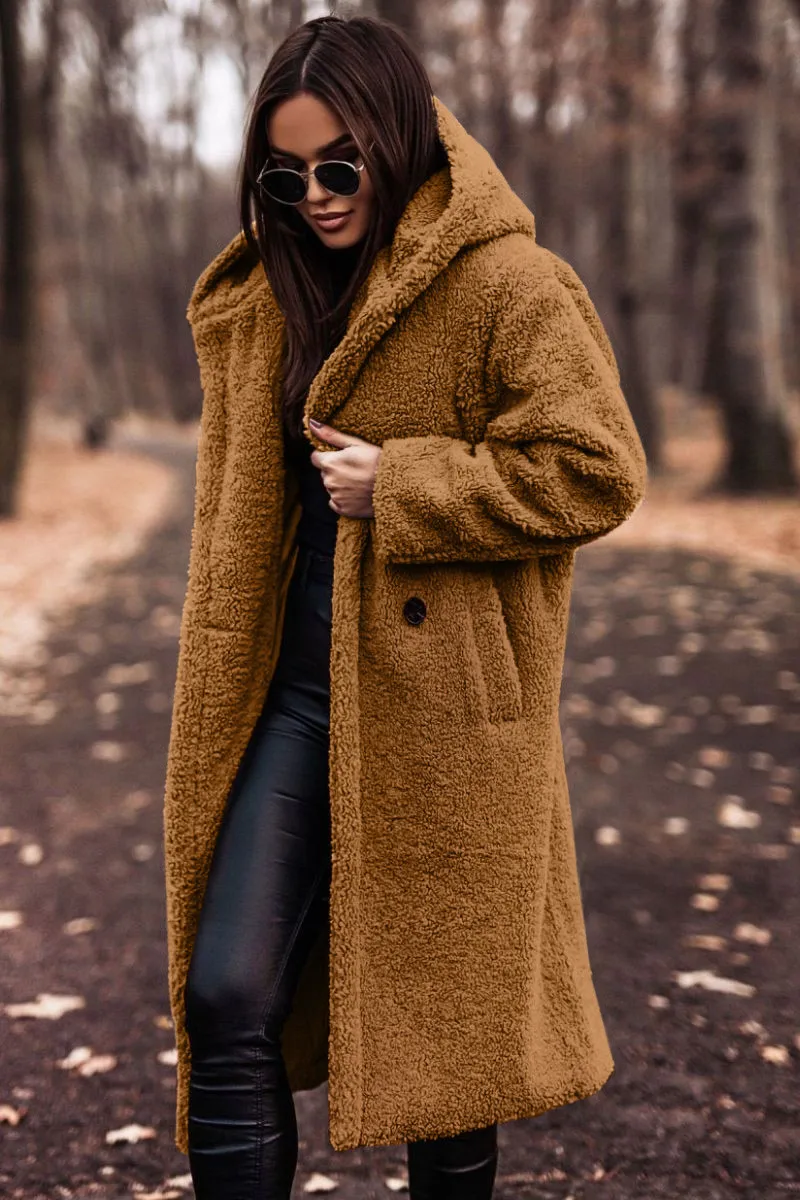 Wish2025 Autumn Winter Fashion Long Length Solid Color Long Sleeve Women's Woolen Coat Street Style High Street Loose Fit Coat display picture 6