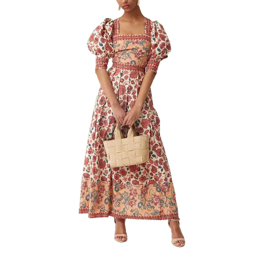 Casual Floral Print Top And Halter Skirt Two-Piece Set Square Collar Midi Skirt Stylish Commute Urban Style Women's Fashion display picture 6