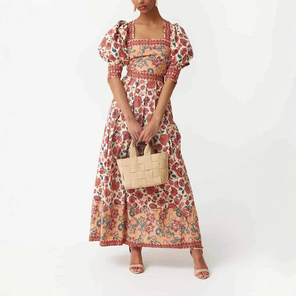 Casual Floral Print Top And Halter Skirt Two-Piece Set Square Collar Midi Skirt Stylish Commute Urban Style Women's Fashion display picture 4
