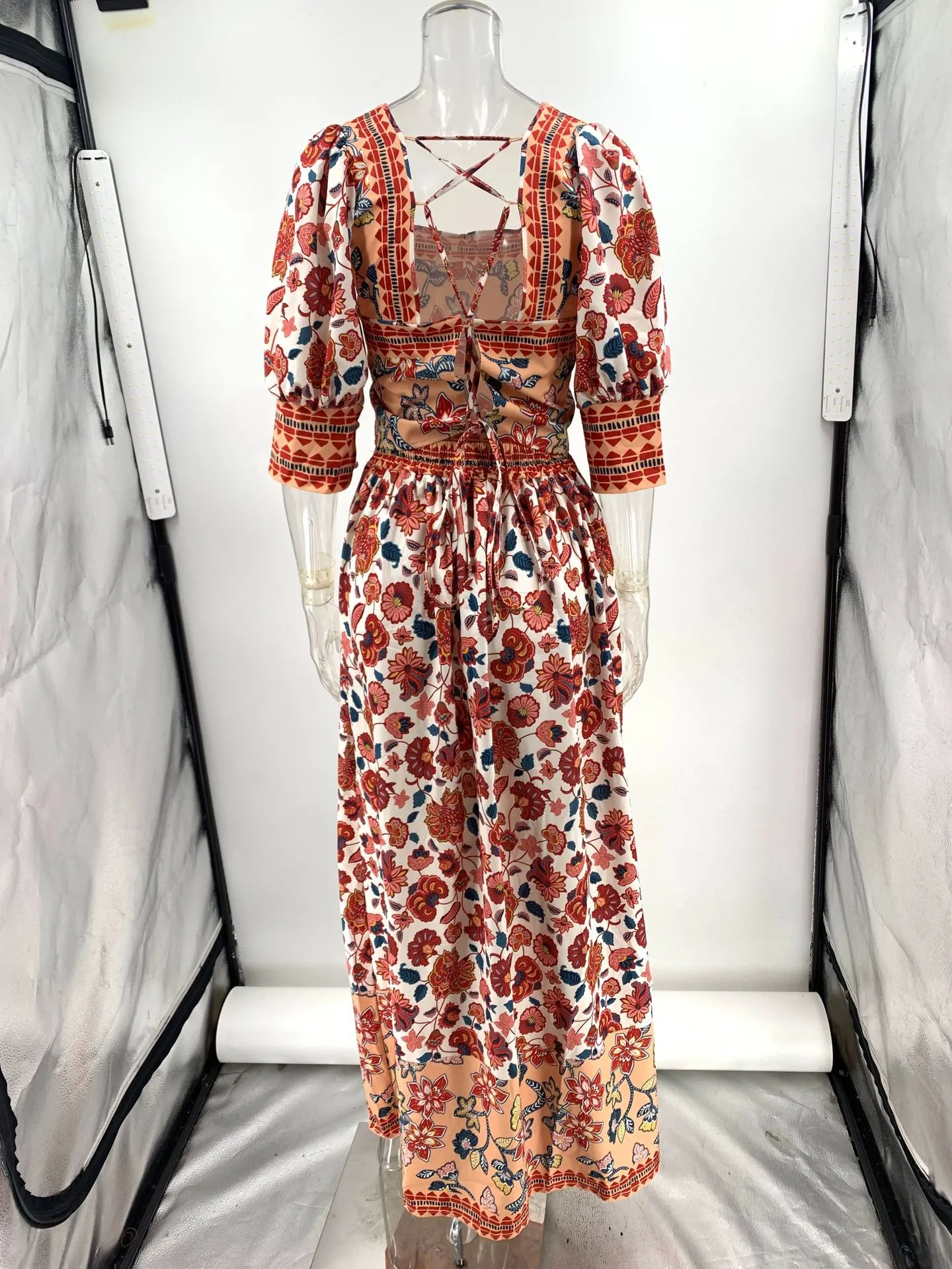 Casual Floral Print Top And Halter Skirt Two-Piece Set Square Collar Midi Skirt Stylish Commute Urban Style Women's Fashion display picture 8