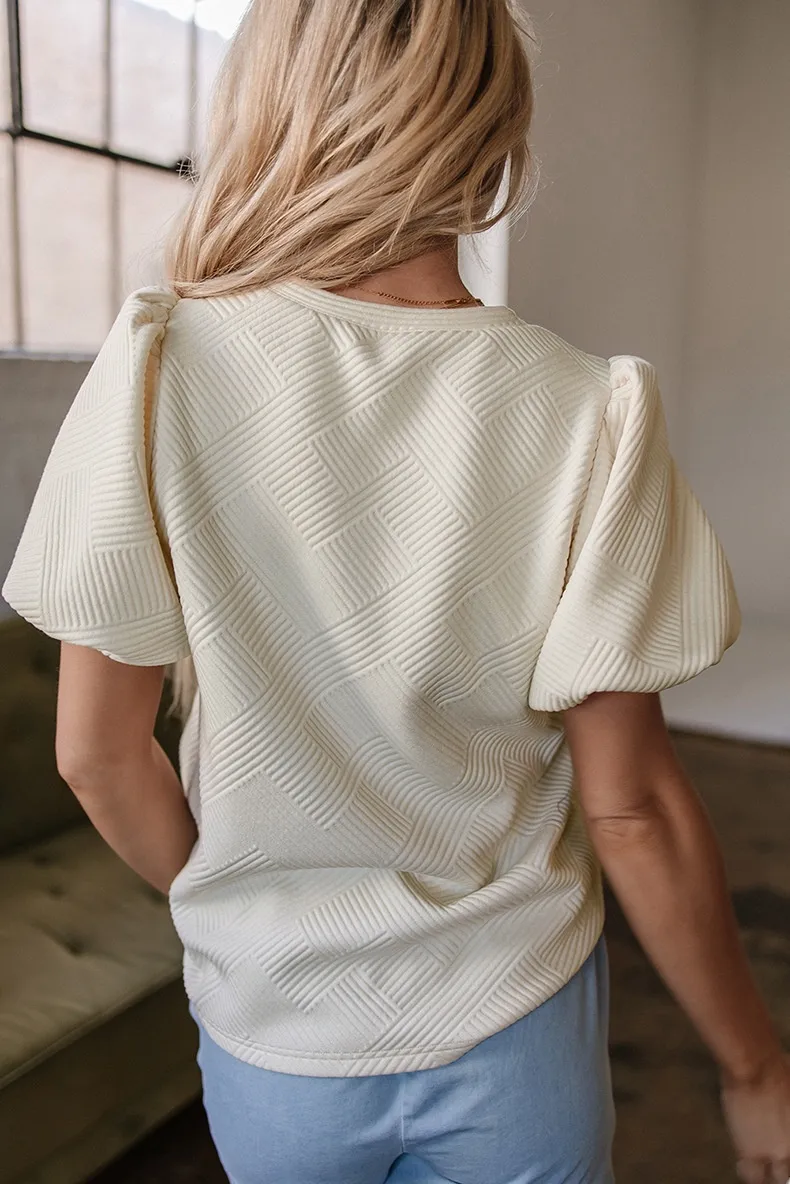 Summer New Pure Color Texture Bubble Sleeve Hoodie Women's Short Sleeve Round Neck T-shirt Fashionable Versatile Casual Style display picture 7